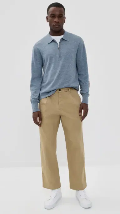 OFFICINE GÉNÉRALE Bene Zip Wool Polo Heather Stone Blue | Thumbnail 5 OFFICINE GÉNÉRALE Bene Zip Wool Polo Heather Stone Blue | Thumbnail 5