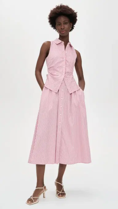 Tanya Taylor Hannah Dress Vintage Rose/Optic White | Thumbnail 2 Tanya Taylor Hannah Dress Vintage Rose/Optic White | Thumbnail 2