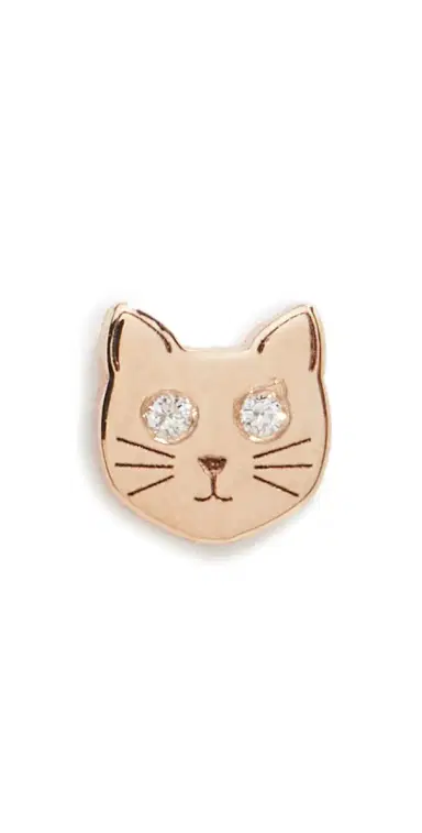 Zoë Chicco 14k Gold Single Itty Bitty Cat with Diamond Eyes Stud Earring Yellow Gold One Size | Thumbnail 1 Zoë Chicco 14k Gold Single Itty Bitty Cat with Diamond Eyes Stud Earring Yellow Gold One Size | Thumbnail 1