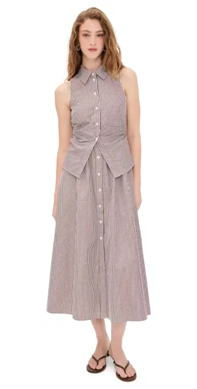 Tanya Taylor Hannah Dress Acorn/Optic White | Thumbnail 1 Tanya Taylor Hannah Dress Acorn/Optic White | Thumbnail 1
