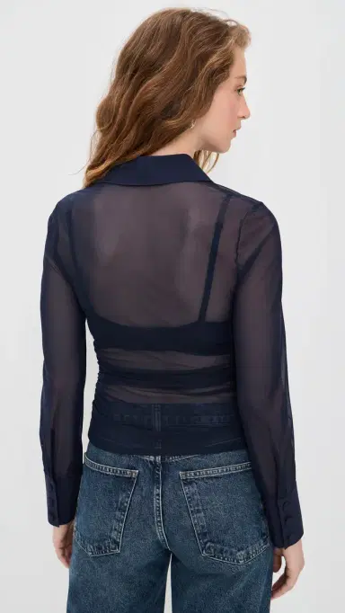 L'AGENCE Isola ong Sleeve Mesh Button Down Midnight | Thumbnail 3 L'AGENCE Isola ong Sleeve Mesh Button Down Midnight | Thumbnail 3