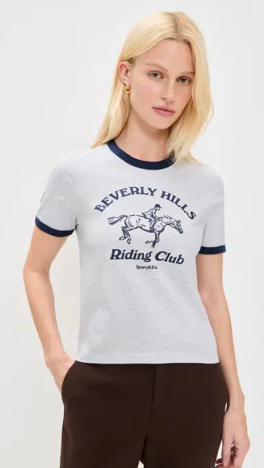 Sporty & Rich RH Riding Club Ringer Tee Heather Grey/Dark Navy | Thumbnail 2 Sporty & Rich RH Riding Club Ringer Tee Heather Grey/Dark Navy | Thumbnail 2