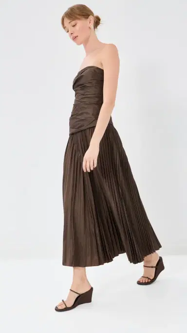 SIMKHAI Arie Strapless Bustier Midi Dress Chocolate | Thumbnail 5 SIMKHAI Arie Strapless Bustier Midi Dress Chocolate | Thumbnail 5