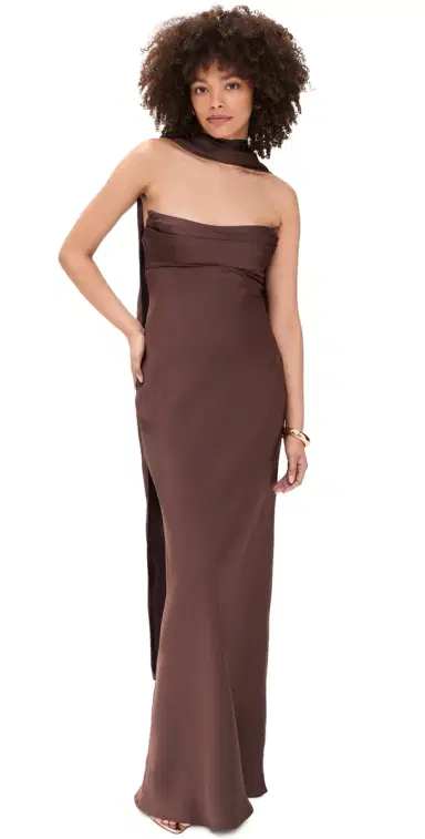 Runaway the Label adeleine Strapless Maxi Dress Bitter Chocolate | Thumbnail 1 Runaway the Label adeleine Strapless Maxi Dress Bitter Chocolate | Thumbnail 1