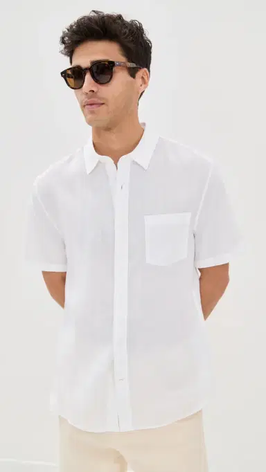 Vince Linen Short Sleeve Shirt Optic White | Thumbnail 2 Vince Linen Short Sleeve Shirt Optic White | Thumbnail 2