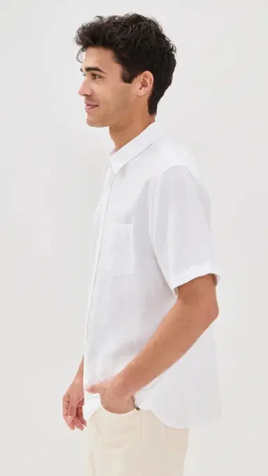 Vince Linen Short Sleeve Shirt Optic White | Thumbnail 4 Vince Linen Short Sleeve Shirt Optic White | Thumbnail 4