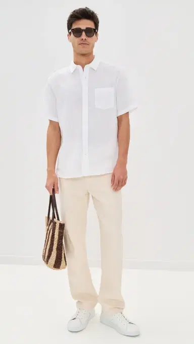 Vince Linen Short Sleeve Shirt Optic White | Thumbnail 5 Vince Linen Short Sleeve Shirt Optic White | Thumbnail 5