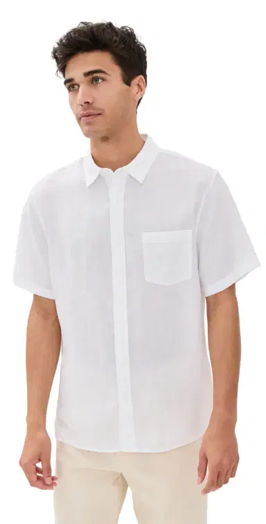 Vince Linen Short Sleeve Shirt Optic White | Thumbnail 1 Vince Linen Short Sleeve Shirt Optic White | Thumbnail 1