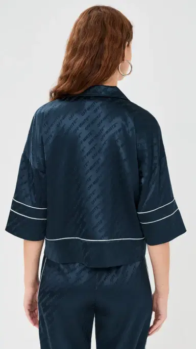 Off-White Jacquard Off Satin Pajama Shirt Blue Iris | Thumbnail 3 Off-White Jacquard Off Satin Pajama Shirt Blue Iris | Thumbnail 3