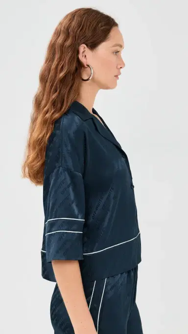 Off-White Jacquard Off Satin Pajama Shirt Blue Iris | Thumbnail 4 Off-White Jacquard Off Satin Pajama Shirt Blue Iris | Thumbnail 4