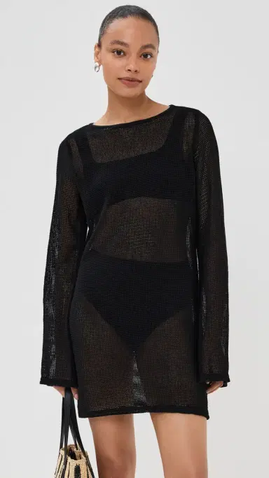 LE BOP Biarritz Long Sleeve Mini Coverup Noir | Thumbnail 2 LE BOP Biarritz Long Sleeve Mini Coverup Noir | Thumbnail 2