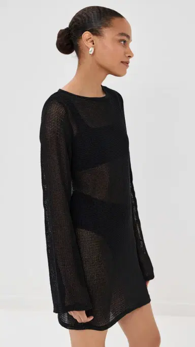 LE BOP Biarritz Long Sleeve Mini Coverup Noir | Thumbnail 4 LE BOP Biarritz Long Sleeve Mini Coverup Noir | Thumbnail 4