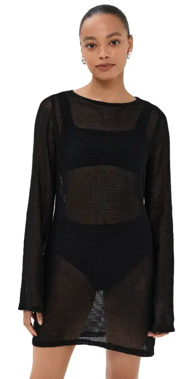 LE BOP Biarritz Long Sleeve Mini Coverup Noir | Thumbnail 1 LE BOP Biarritz Long Sleeve Mini Coverup Noir | Thumbnail 1