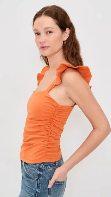 susana monaco Flutter Sleeve Gathered Top Apricot | Thumbnail 4 susana monaco Flutter Sleeve Gathered Top Apricot | Thumbnail 4