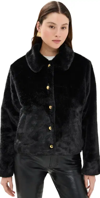 English Factory Faux Fur Collared Jacket Black | Thumbnail 1 English Factory Faux Fur Collared Jacket Black | Thumbnail 1