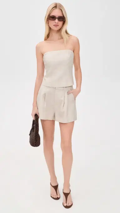 GOOD AMERICAN Linen Blend Trouser Shorts Oat | Thumbnail 5 GOOD AMERICAN Linen Blend Trouser Shorts Oat | Thumbnail 5
