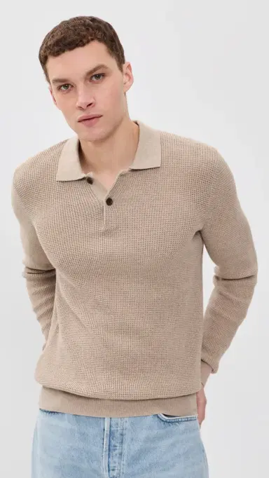 Faherty Long Sleeve unwashed Sweater Polo Natural | Thumbnail 2 Faherty Long Sleeve unwashed Sweater Polo Natural | Thumbnail 2