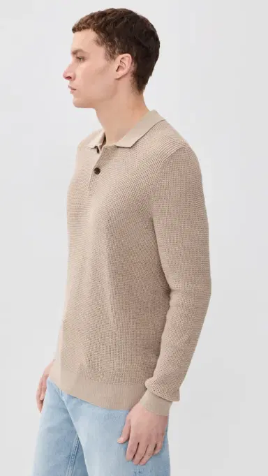 Faherty Long Sleeve unwashed Sweater Polo Natural | Thumbnail 4 Faherty Long Sleeve unwashed Sweater Polo Natural | Thumbnail 4