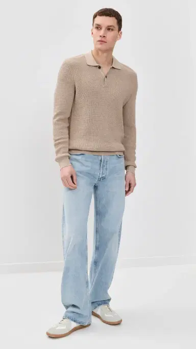Faherty Long Sleeve unwashed Sweater Polo Natural | Thumbnail 5 Faherty Long Sleeve unwashed Sweater Polo Natural | Thumbnail 5