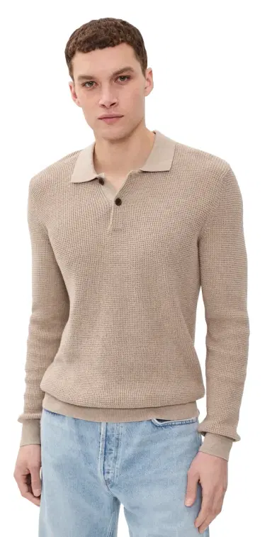 Faherty Long Sleeve unwashed Sweater Polo Natural | Thumbnail 1 Faherty Long Sleeve unwashed Sweater Polo Natural | Thumbnail 1