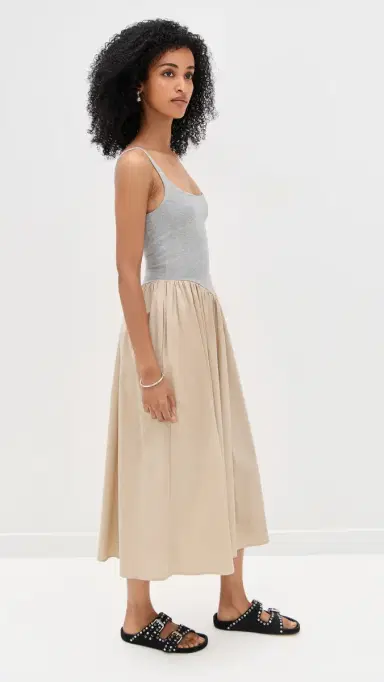LE BOP Alix Mixed Fabric Tank Dress Heather Grey/Khaki | Thumbnail 4 LE BOP Alix Mixed Fabric Tank Dress Heather Grey/Khaki | Thumbnail 4