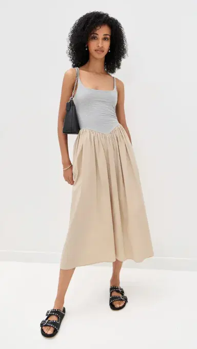 LE BOP Alix Mixed Fabric Tank Dress Heather Grey/Khaki | Thumbnail 5 LE BOP Alix Mixed Fabric Tank Dress Heather Grey/Khaki | Thumbnail 5
