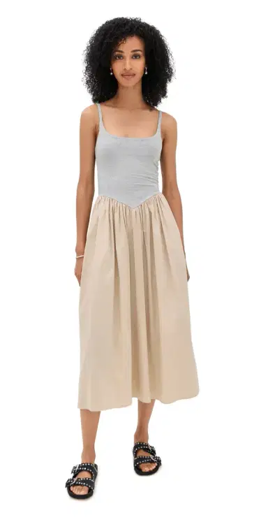 LE BOP Alix Mixed Fabric Tank Dress Heather Grey/Khaki | Thumbnail 1 LE BOP Alix Mixed Fabric Tank Dress Heather Grey/Khaki | Thumbnail 1