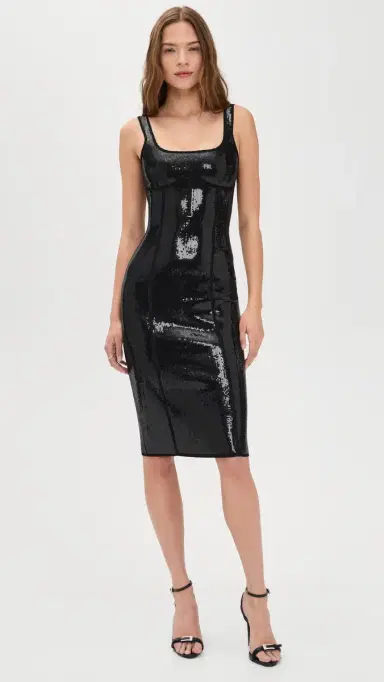 Fleur du Mal Sequin Knit Corset Midi Dress Black | Thumbnail 2 Fleur du Mal Sequin Knit Corset Midi Dress Black | Thumbnail 2