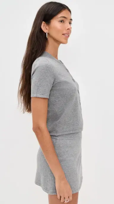 LE BOP Short Sleeve Cardigan Heather Grey | Thumbnail 4 LE BOP Short Sleeve Cardigan Heather Grey | Thumbnail 4