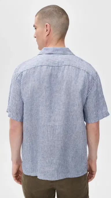 Faherty Short Sleeve Laguna Linen Camp Shirt Cloud Waters tripe | Thumbnail 3 Faherty Short Sleeve Laguna Linen Camp Shirt Cloud Waters tripe | Thumbnail 3