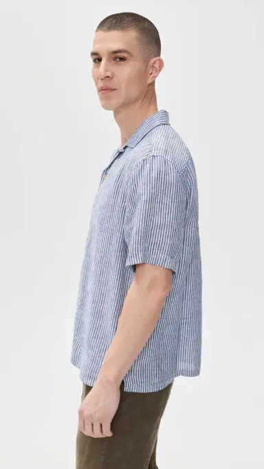 Faherty Short Sleeve Laguna Linen Camp Shirt Cloud Waters tripe | Thumbnail 4 Faherty Short Sleeve Laguna Linen Camp Shirt Cloud Waters tripe | Thumbnail 4