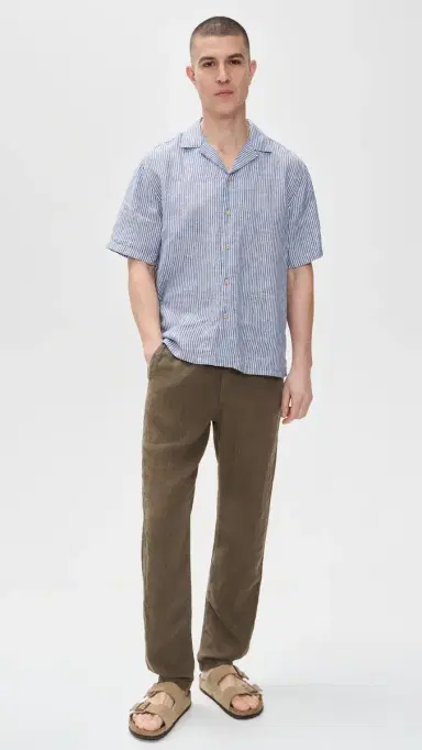 Faherty Short Sleeve Laguna Linen Camp Shirt Cloud Waters tripe | Thumbnail 5 Faherty Short Sleeve Laguna Linen Camp Shirt Cloud Waters tripe | Thumbnail 5