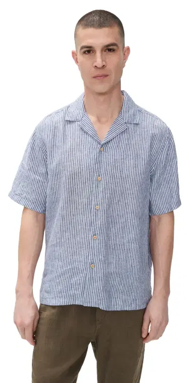 Faherty Short Sleeve Laguna Linen Camp Shirt Cloud Waters tripe | Thumbnail 1 Faherty Short Sleeve Laguna Linen Camp Shirt Cloud Waters tripe | Thumbnail 1