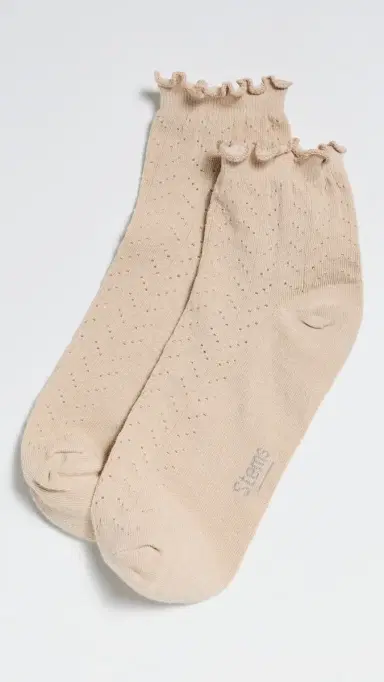 Stems Pointelle Ankle Socks Beige One Size | Thumbnail 2 Stems Pointelle Ankle Socks Beige One Size | Thumbnail 2