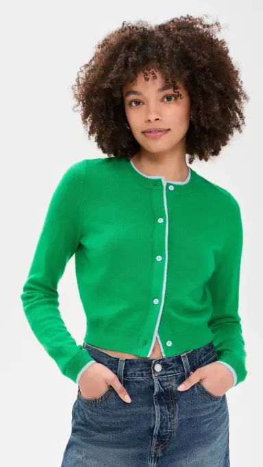 ALICE + OLIVIA Dollie Two Tone Cardigan Green Apple/Carolina Blue | Thumbnail 2 ALICE + OLIVIA Dollie Two Tone Cardigan Green Apple/Carolina Blue | Thumbnail 2