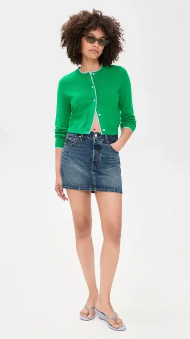 ALICE + OLIVIA Dollie Two Tone Cardigan Green Apple/Carolina Blue | Thumbnail 5 ALICE + OLIVIA Dollie Two Tone Cardigan Green Apple/Carolina Blue | Thumbnail 5