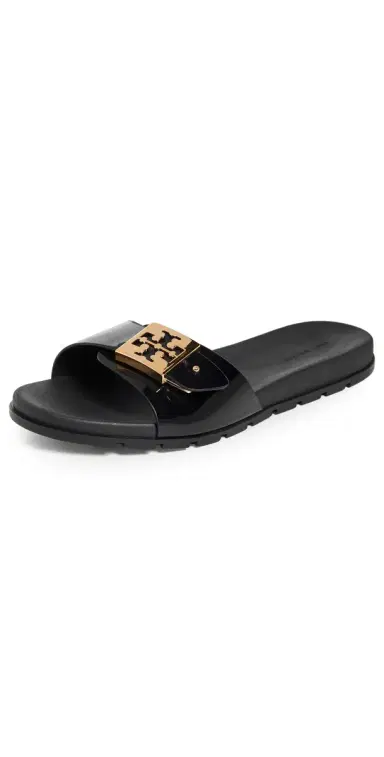 Tory Burch Buckle Slides Perfect Black/Gold | Thumbnail 1 Tory Burch Buckle Slides Perfect Black/Gold | Thumbnail 1