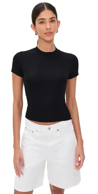 Stateside Fine 2x1 Rib Baby Tee Black | Thumbnail 1 Stateside Fine 2x1 Rib Baby Tee Black | Thumbnail 1