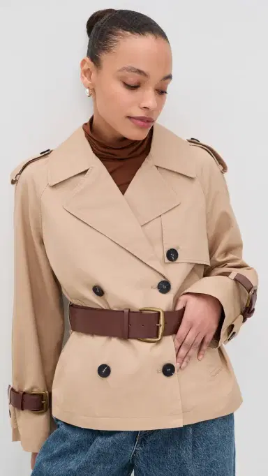 Avec Les Filles Short Trench Coat with Leather Belt Camel | Thumbnail 2 Avec Les Filles Short Trench Coat with Leather Belt Camel | Thumbnail 2
