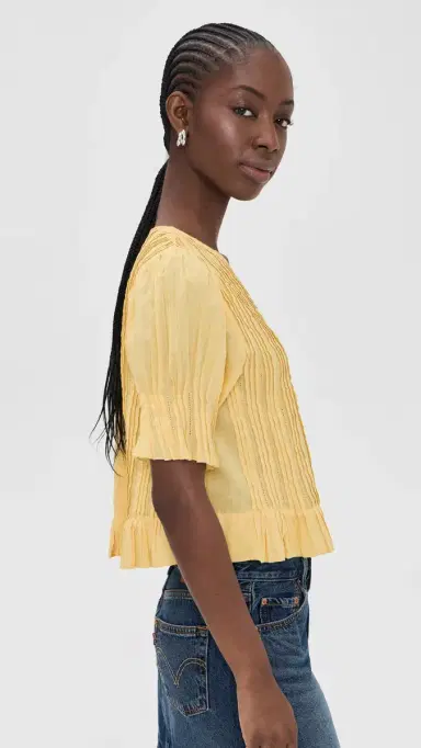 Sea Alberte Solid Bubble Sleeve Blouse Yellow L | Thumbnail 4 Sea Alberte Solid Bubble Sleeve Blouse Yellow L | Thumbnail 4