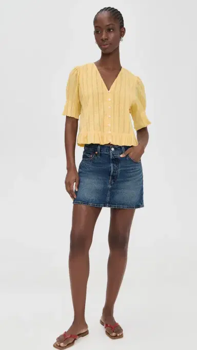Sea Alberte Solid Bubble Sleeve Blouse Yellow L | Thumbnail 5 Sea Alberte Solid Bubble Sleeve Blouse Yellow L | Thumbnail 5