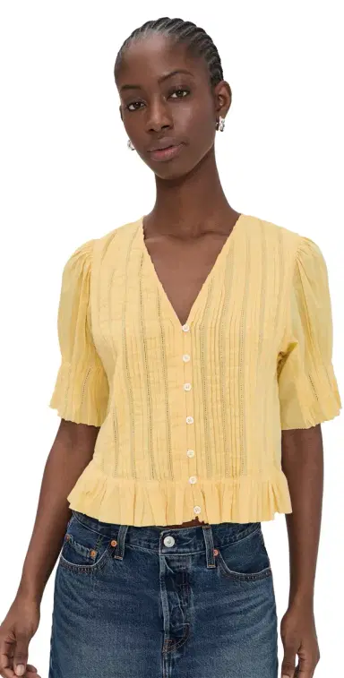 Sea Alberte Solid Bubble Sleeve Blouse Yellow L | Thumbnail 1 Sea Alberte Solid Bubble Sleeve Blouse Yellow L | Thumbnail 1