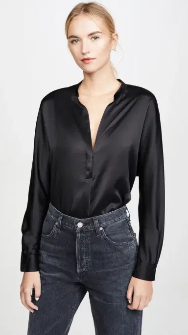 Vince Band Collar Blouse Black M | Thumbnail 2 Vince Band Collar Blouse Black M | Thumbnail 2