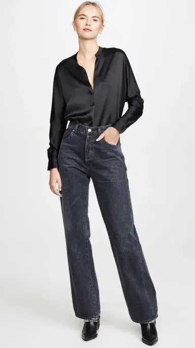 Vince Band Collar Blouse Black M | Thumbnail 5 Vince Band Collar Blouse Black M | Thumbnail 5