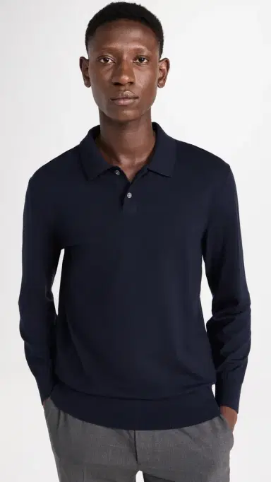 Theory Goris Polo Long Sleeve in Light Bilen Baltic L | Thumbnail 2 Theory Goris Polo Long Sleeve in Light Bilen Baltic L | Thumbnail 2