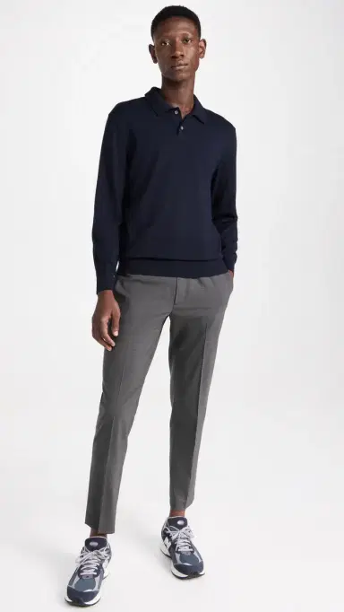 Theory Goris Polo Long Sleeve in Light Bilen Baltic L | Thumbnail 5 Theory Goris Polo Long Sleeve in Light Bilen Baltic L | Thumbnail 5