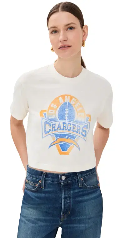 Junk Food Chargers Mock Neck Crop Tee White | Thumbnail 1 Junk Food Chargers Mock Neck Crop Tee White | Thumbnail 1