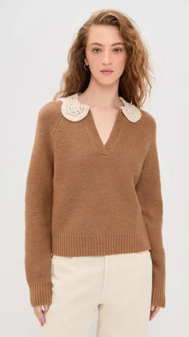 Marea Crochet Collar Sweater Camel | Thumbnail 2 Marea Crochet Collar Sweater Camel | Thumbnail 2