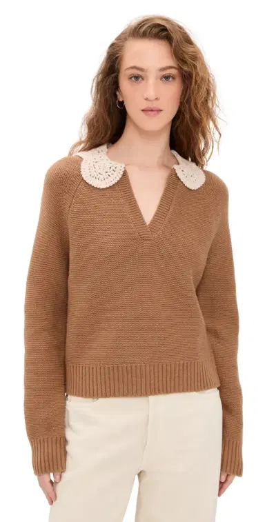 Marea Crochet Collar Sweater Camel | Thumbnail 1 Marea Crochet Collar Sweater Camel | Thumbnail 1