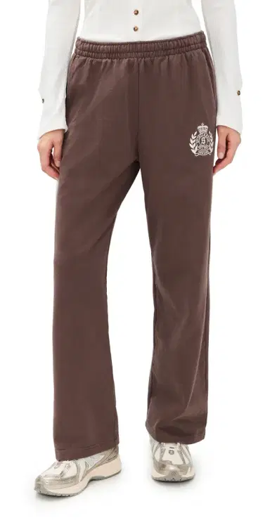 Sporty & Rich NY Crest Embroidered Wide Sweatpants Chocolate | Thumbnail 1 Sporty & Rich NY Crest Embroidered Wide Sweatpants Chocolate | Thumbnail 1
